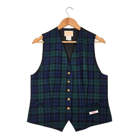 VTG Pendleton 100% Wool Tartan Plaid Vest sz 10 Blue Green Authenic Black Watch - Picture 1 of 11